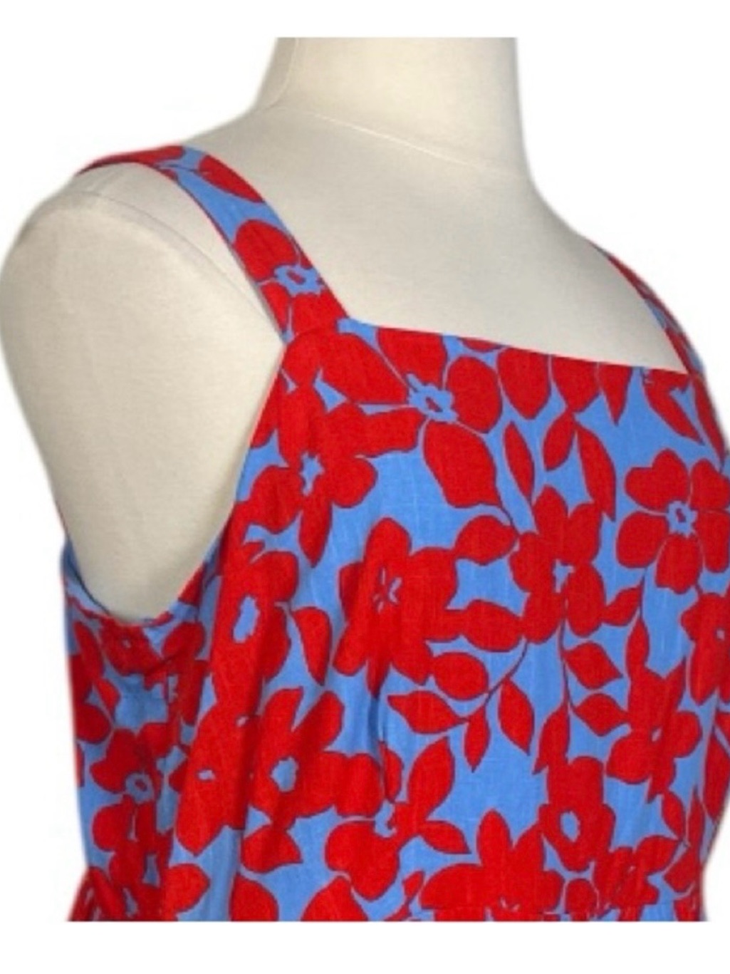 Draper James Dress Smocked Square Neck Blue Red Tropical Floral Women Size Xxl — image 6 of 8